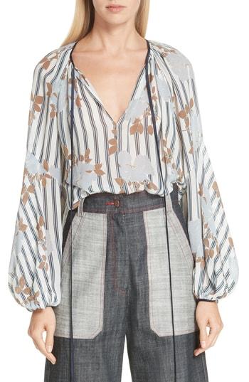 Women's Lee Mathews Dolly Print Tie Neck Silk Top - Black