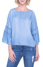 Women's Liverpool Jeans Company Ruffle Sleeve Chambray Shirt - Blue