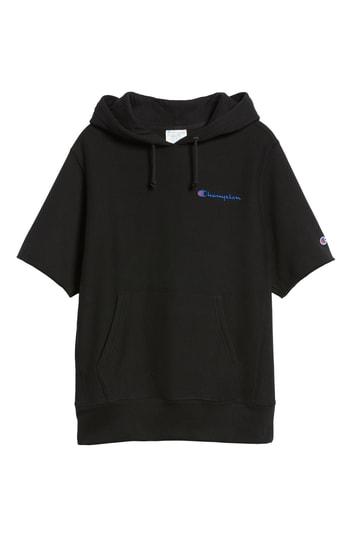 Men's Champion Reverse Weave Short Sleeve Hoodie, Size - Black