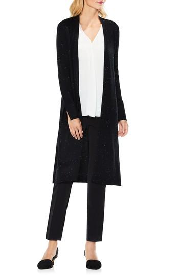 Women's Vince Camuto Speckled Open Front Maxi Cardigan, Size - Black