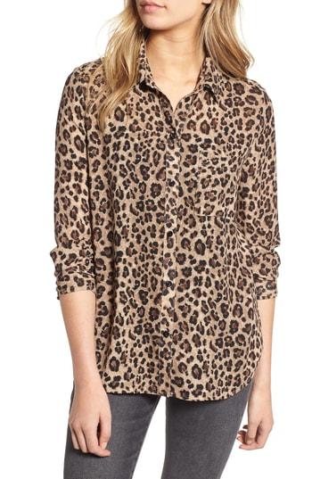 Women's Bp. Gathered Back Print Shirt, Size - Beige