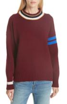 Women's & Daughter Rooska Stripe Crewneck Wool Sweater - Burgundy