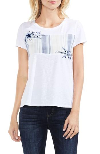Women's Vince Camuto Embroidered Stripe Inset Tee, Size - White