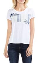 Women's Vince Camuto Embroidered Stripe Inset Tee, Size - White