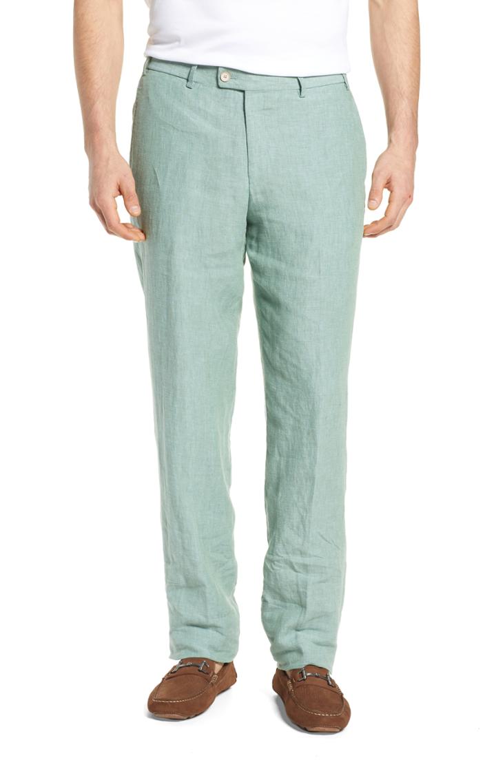 Men's Hiltl Parma Flat Front Solid Linen Trousers Eu - Green