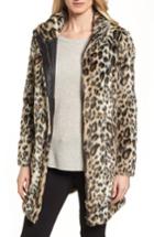 Women's Dorothy Perkins Leopard Print Faux Fur Funnel Coat Us / 8 Uk - Beige