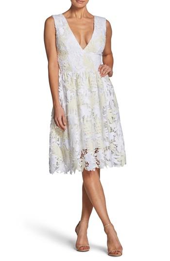 Women's Dress The Population Rita Plunge Neck Lace Dress, Size - White