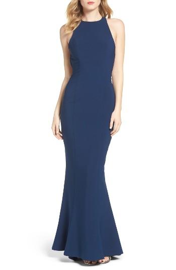 Women's Maria Bianca Nero Ruffle Low Back Mermaid Gown - Blue