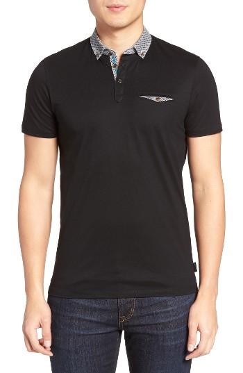 Men's Ted Baker London Woven Collar Polo (m) - Black