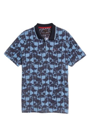 Men's Ted Baker London Palm Print Polo (l) - Blue