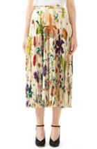 Women's Gucci Gothic Floral Print Pleated Silk Twill Midi Skirt Us / 40 It - Ivory