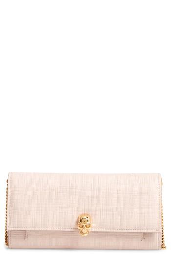 Women's Alexander Mcqueen Embossed Leather Wallet On A Chain - Pink