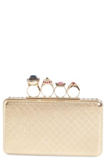 Alexander Mcqueen Embellished Knuckle Clasp Box Clutch - Metallic