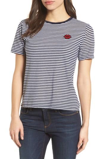 Women's Velvet By Graham & Spencer Lips Applique Stripe Tee - Blue