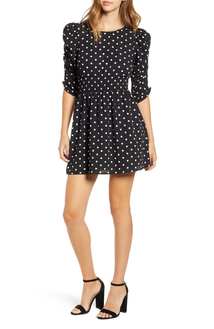 Women's Speechless Smock Sleeve Dot Dress - Black