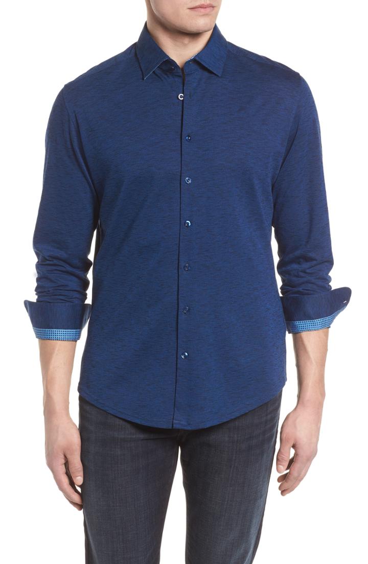 Men's Stone Rose Flame Contemporary Fit Sport Shirt (xl) - Blue