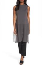 Petite Women's Eileen Fisher Silk Jersey & Chiffon Tunic P - Brown