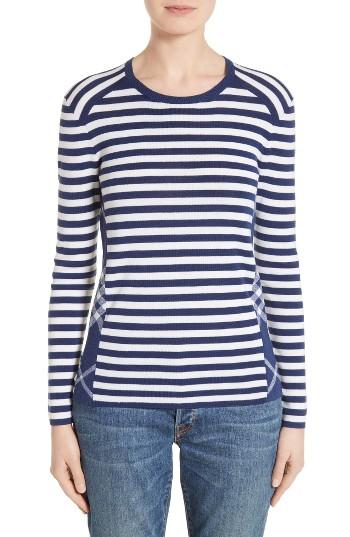 Women's Burberry Belice Stripe Merino Wool Sweater - Blue