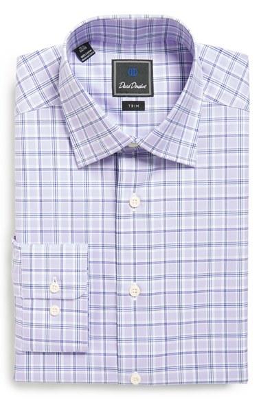 Men's David Donahue Trim Fit Plaid Dress Shirt 32/33 - Purple