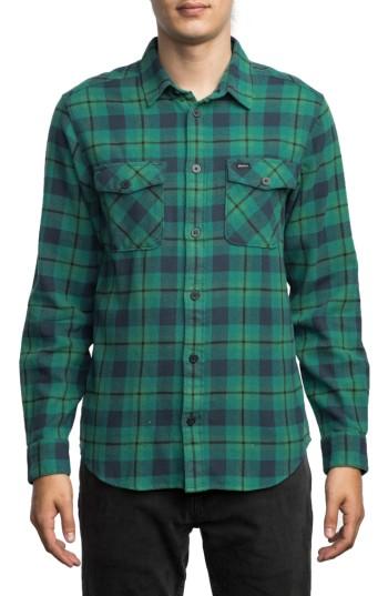 Men's Rvca 'that'll Work' Trim Fit Plaid Flannel Shirt - Green