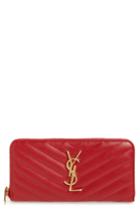 Women's Saint Laurent 'monogram' Quilted Leather Wallet - Pink