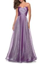 Women's La Femme Strapless Metallic Chiffon Evening Dress - Purple