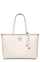Tory Burch Mcgraw Whipstitch Leather Tote - White