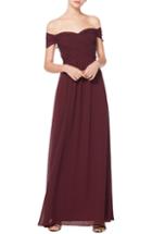 Women's #levkoff Off The Shoulder Ruched Bodice Chiffon Evening Dress - Burgundy