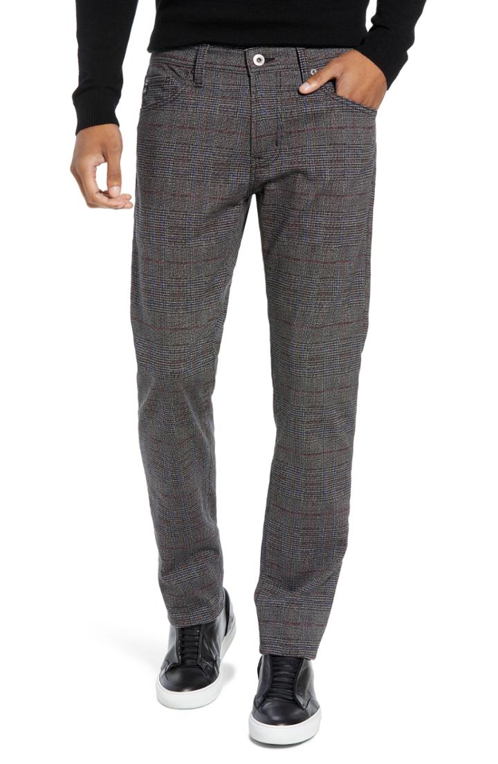 Men's Ag Tellis Modern Slim Fit Plaid Pants X 34 - Grey