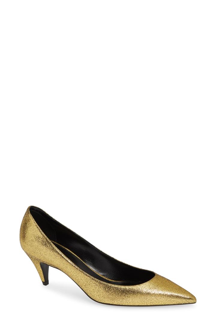 Women's Saint Laurent Metallic Pointy Toe Pump Us / 35eu - Metallic