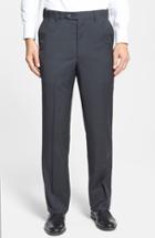 Men's Berle Self Sizer Waist Flat Front Wool Trousers X Unhemmed - Black