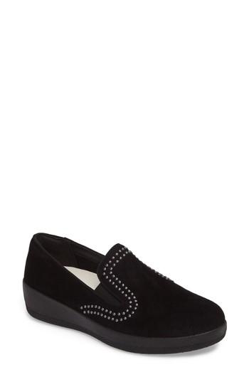 Women's Fitflop Superskate Studded Wedge Loafer .5 M - Black