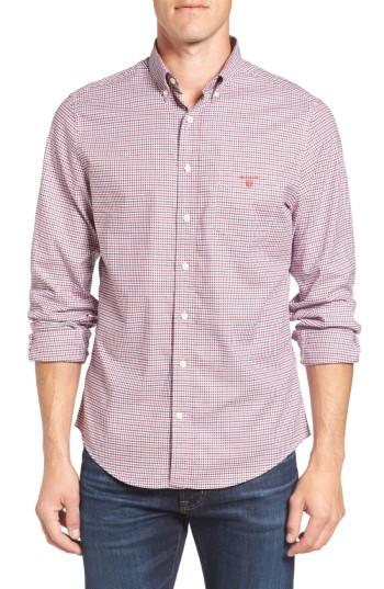 Men's Gant Gingham Fitted Sport Shirt, Size - Red