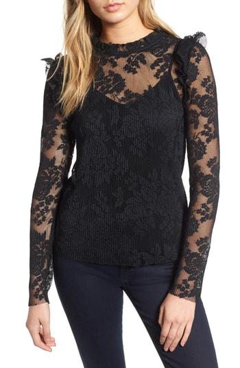 Women's Chelsea28 Sheer Lace Top, Size - Black