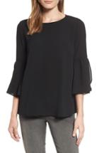 Women's Bobeau Split Ruffle Sleeve Top, Size - Black