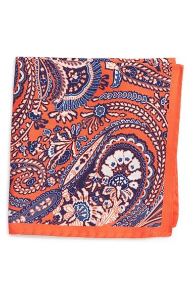 Men's Eton Paisley Silk Pocket Square, Size - Orange