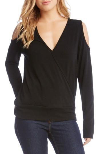Women's Karen Kane Cold Shoulder Faux Wrap Top - Black