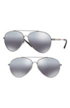 Women's Burberry Heritage Check 60mm Polarized Metal Aviator Sunglasses - Matte Gunmetal Gradient Mirror