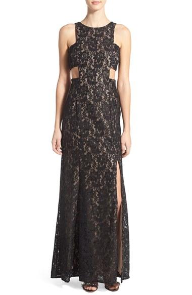 Women's Morgan & Co. Side Cutout Lace Gown