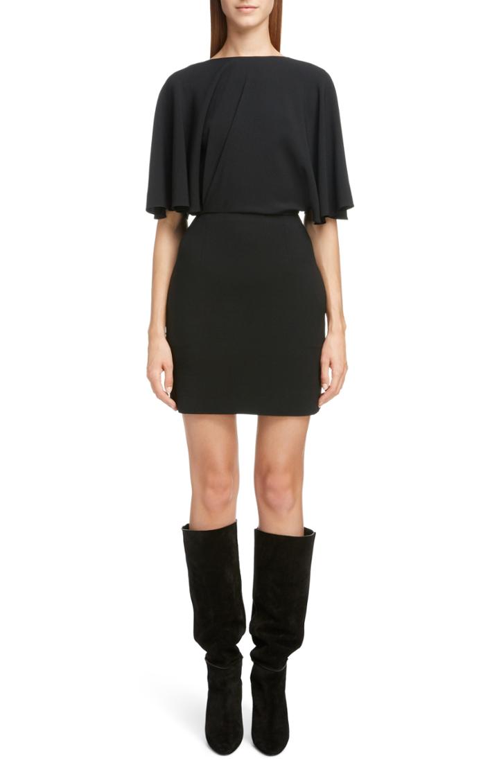 Women's Saint Laurent Tie Neck Scallop Lace Sheath Dress Us / 36 Fr - Black