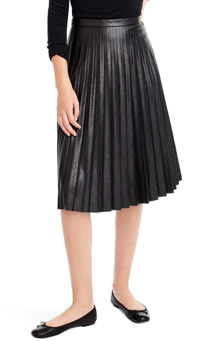 Women's J.crew Pleat Faux Leather Midi Skirt - Black