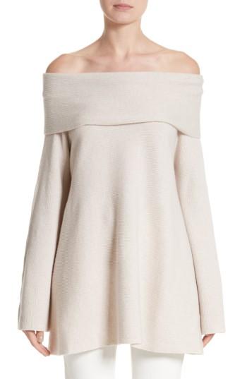 Women's Lafayette 148 New York Cashmere Off The Shoulder Sweater, Size - Beige