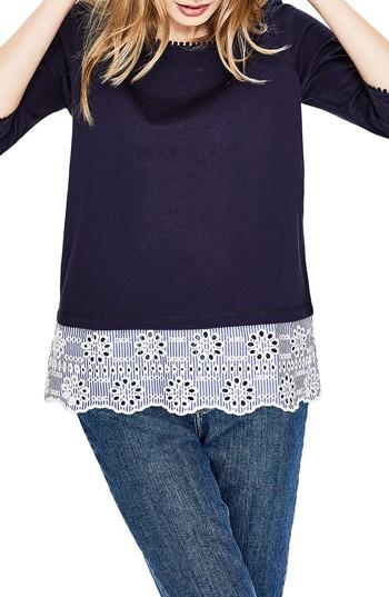 Women's Boden Stripe Eyelet Hem Cotton Top - Blue