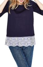 Women's Boden Stripe Eyelet Hem Cotton Top - Blue