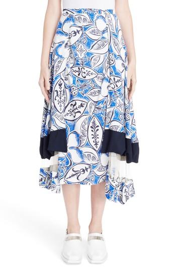 Women's Toga Print Tiered Skirt With Mesh Insets Us / 36 Fr - Blue