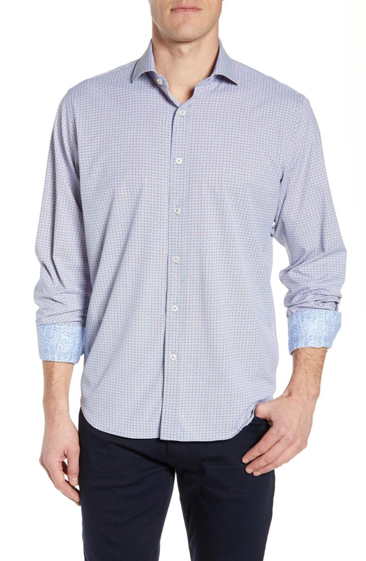 Men's Bugatchi Classic Fit Print Performance Sport Shirt - Orange
