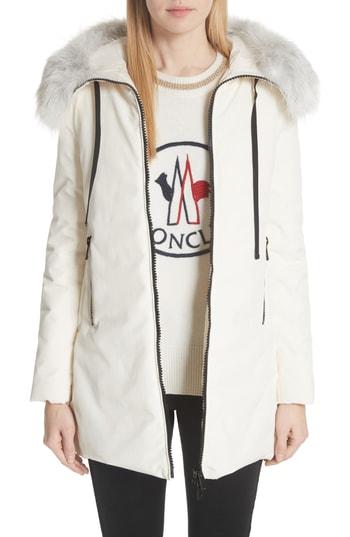 Women's Moncler Bartramifur Hooded Down Coat With Removable Genuine Fox Fur Trim - White