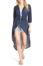 Women's Sun & Shadow Tie Front Duster, Size - Blue