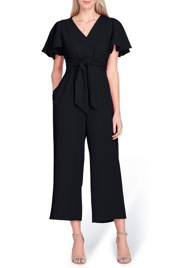 Women's Tahari Short Sleeve Crepe Jumpsuit - Black
