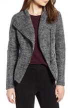 Women's Halogen Bonded Tweed Asymmetrical Zip Jacket - Black